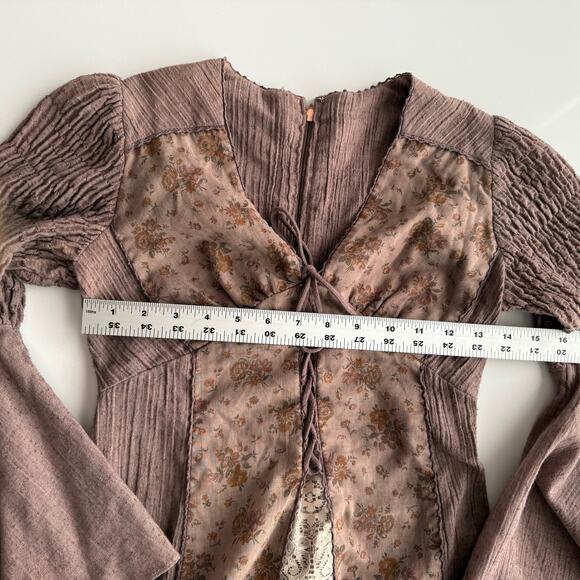 Handmade VTG Historical Bell Sleeve Regency Prairie Laced Bodice Long Dress S - Picture 6 of 12